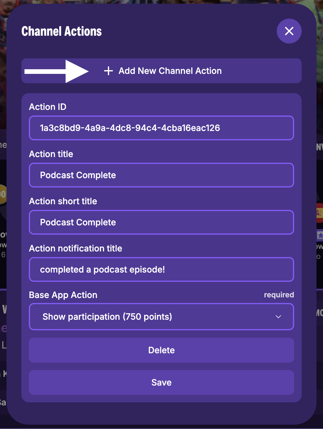Add New Channel Action Button