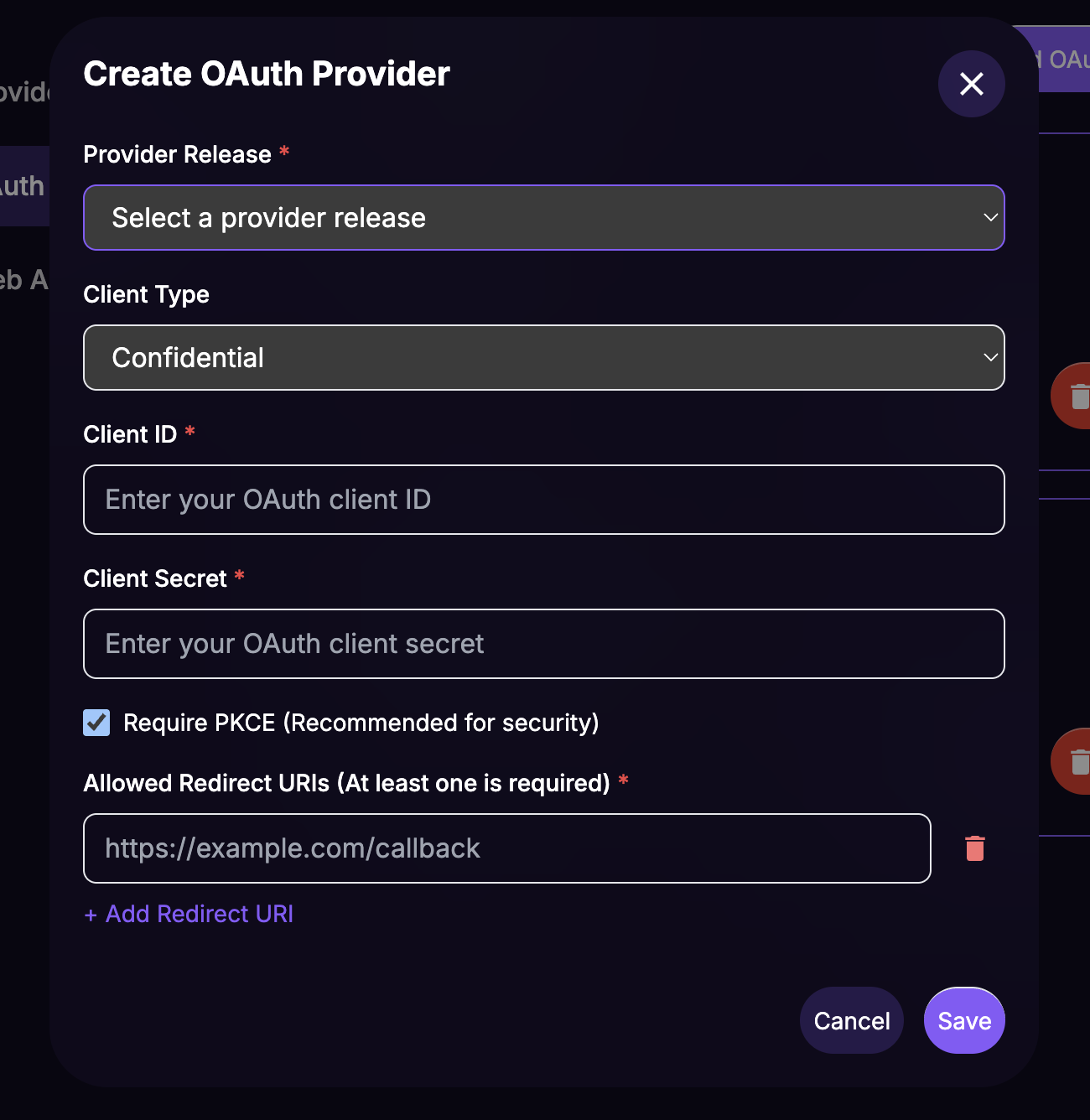 Add OAuth Provider Form