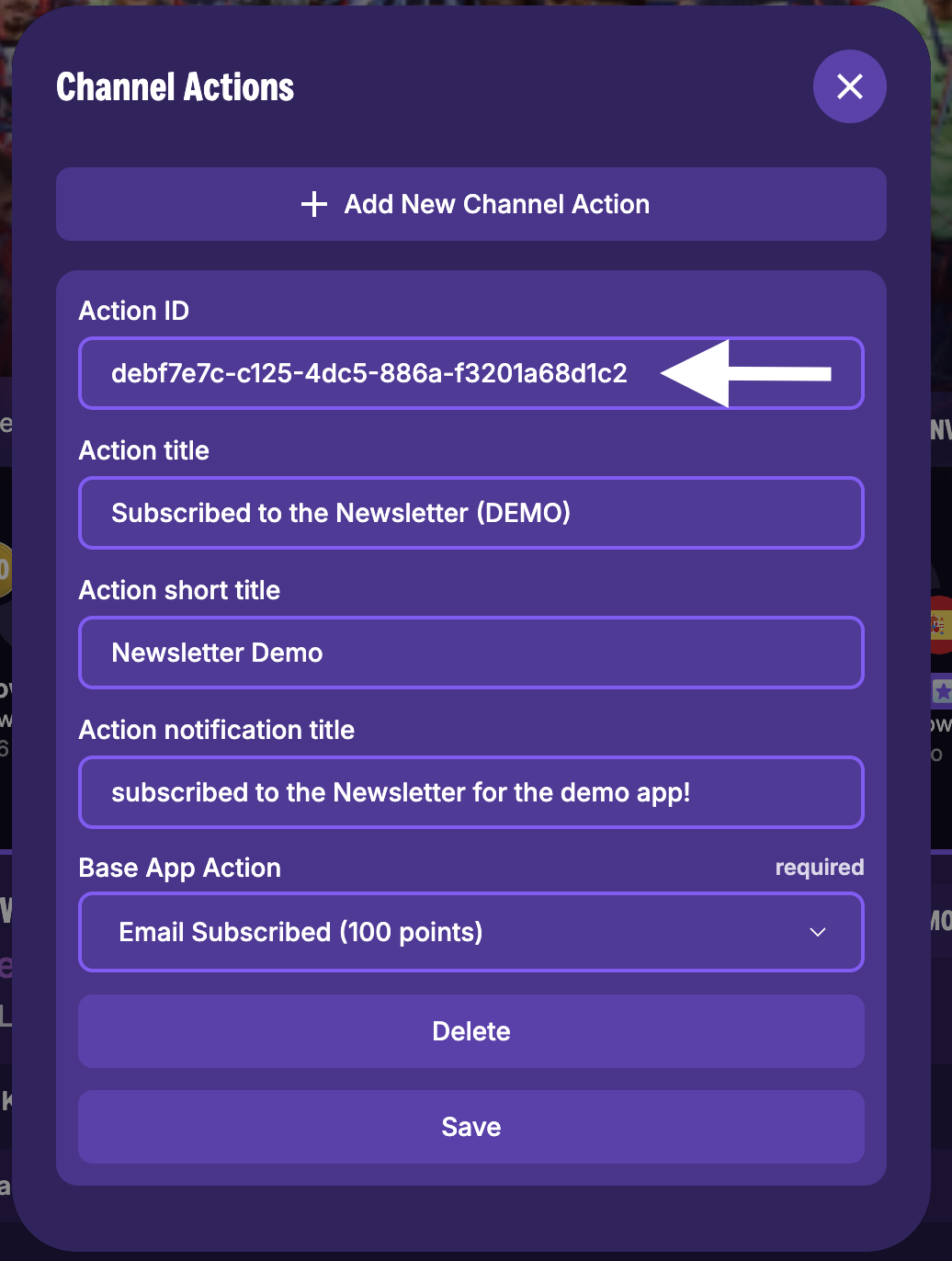 Channel Actions List